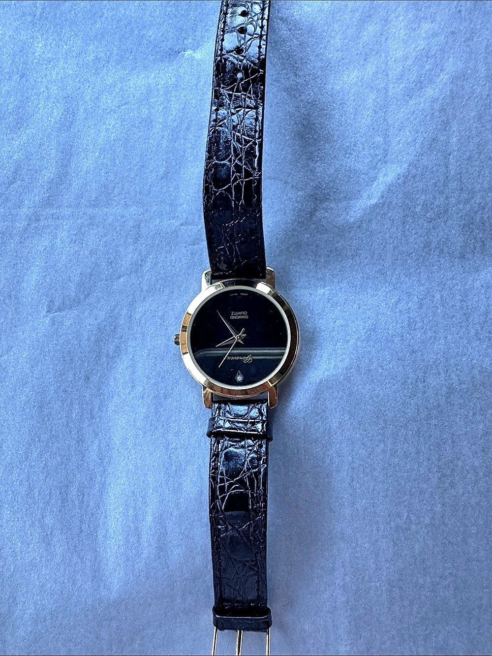 Geneva Diamond Quartz Black Leather Watch